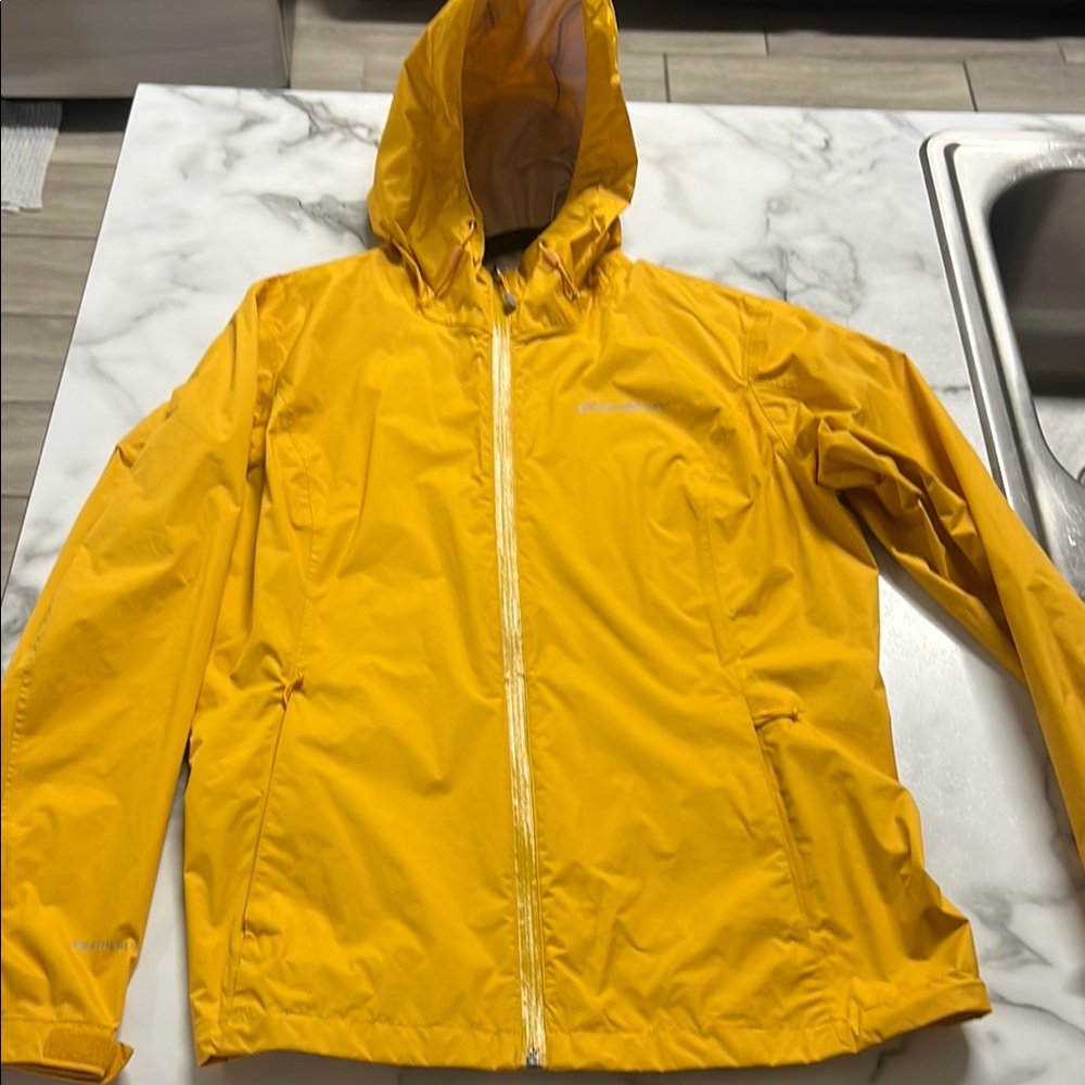 Eddie Bauer Yellow Hooded Rain Jacket